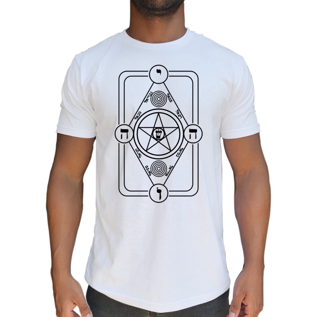 Camiseta Escudo mágico de Radiestesia. Usado como pantáculo de proteção contra toda a ação mágica voluntária ou involuntária.